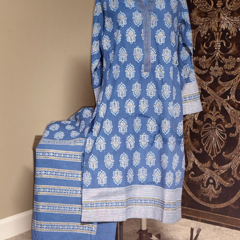 Pakistani Ajrak Blue and White veg dye 3 piece